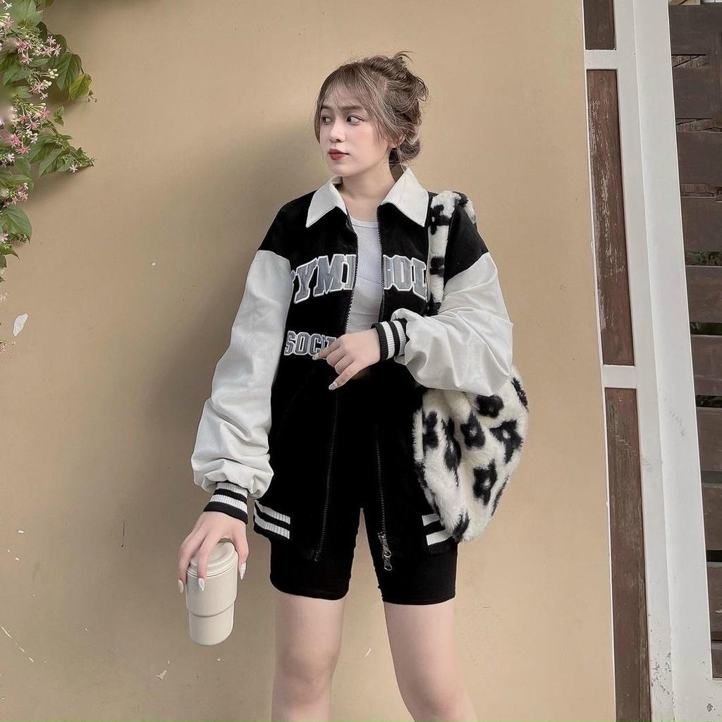Áo Khoác Polo Nữ SYMBOLIC kéo Khóa Phối Tay Form Rộng Ulzzang