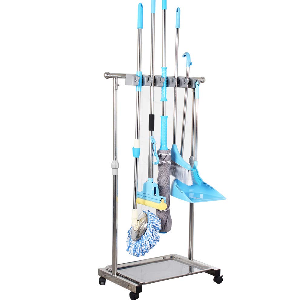 Giá Treo Cây Lau Nhà Để Ráo Nước Inox Cao Cấp Cleaner có bánh xe di chuyển