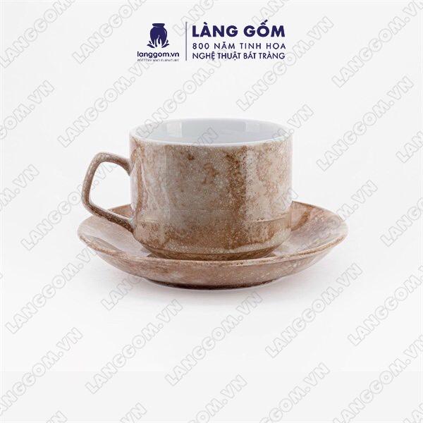 Cốc uống nước, Ly sứ vân đá dáng cốc Cappuccino vuông dung tích 250ml - Gốm sứ Bát Tràng cao cấp - Làng Gốm Bát Tràng