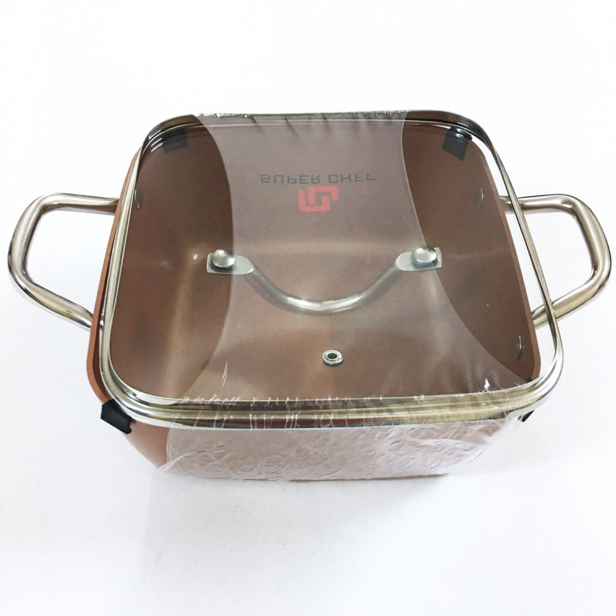 Nồi lẩu vuông nắp kính cao cấp chống dính Hợp kim tráng men đáy từ 20x20cm SC_G2020C