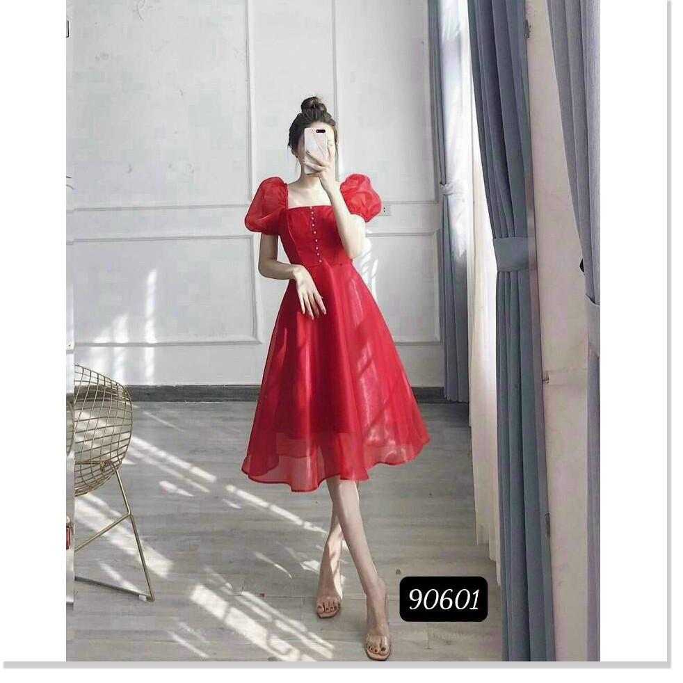 Đầm phối voan kiếng có nút sang trọng , tôn dáng cho các phu nhân THỜI TRANG LANO STORE