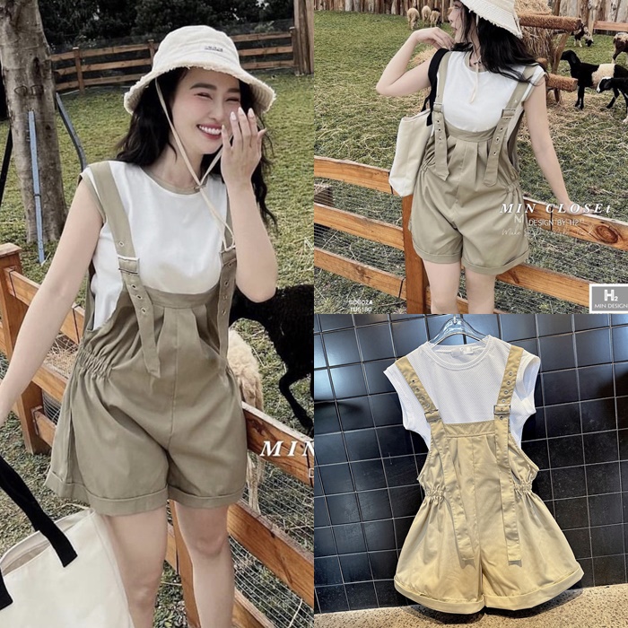 SET QUẦN YẾM 2 DÂY JUMPSUIT ĐỒ BAY NGẮN ỐNG RỘNG GIẢ VÁY SUÔNG TRƠN + ÁO THUN SÁT NÁCH ĐI CHƠI ĐI BIỂN DẠO PHỐ ĐI HỌC ĐI TIỆC