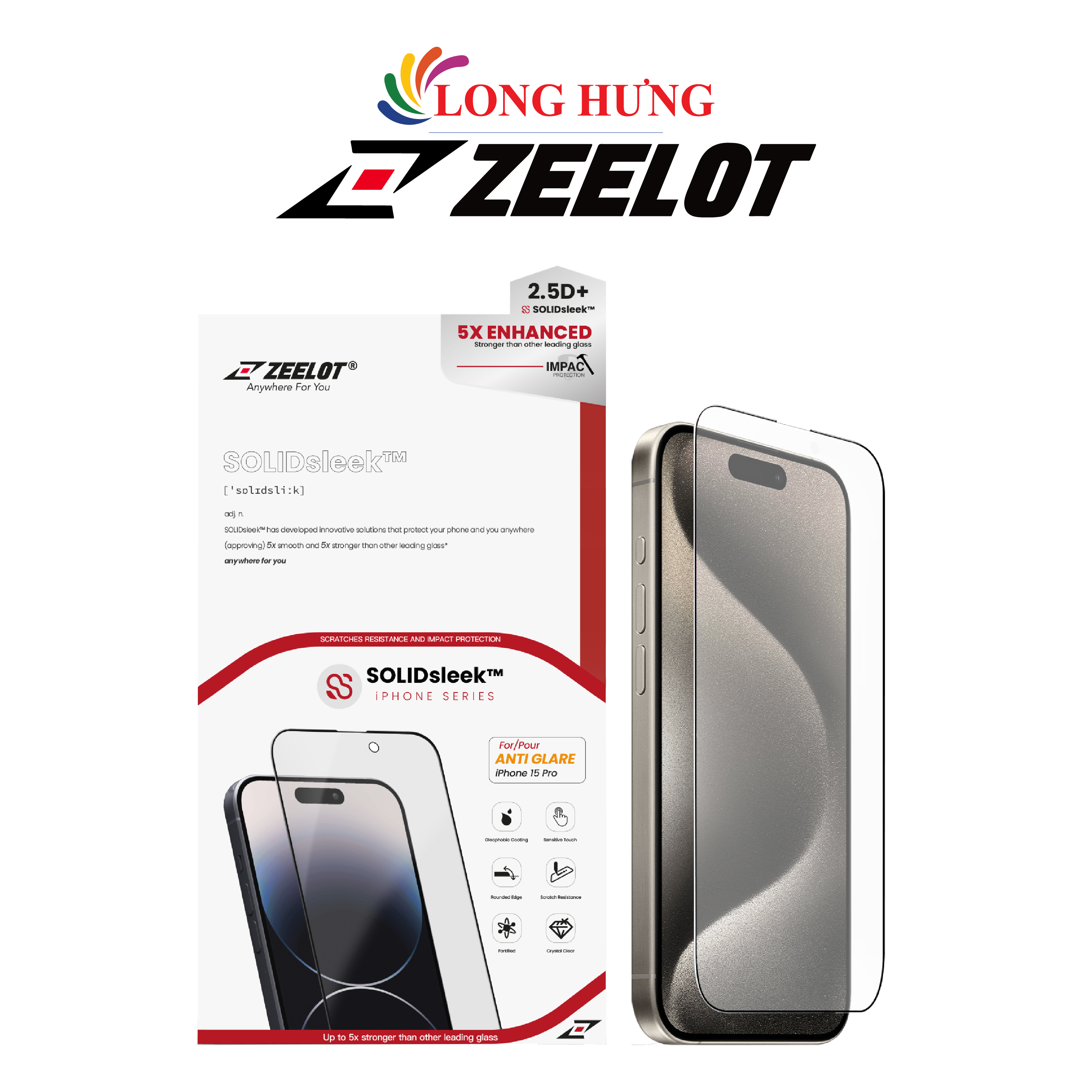 Dán màn hình cường lực Full viền chống vân tay Zeelot dành cho iPhone 15 Pro Max/15 Pro/15 Plus/15/14/13/12/11 - Hàng chính hãng