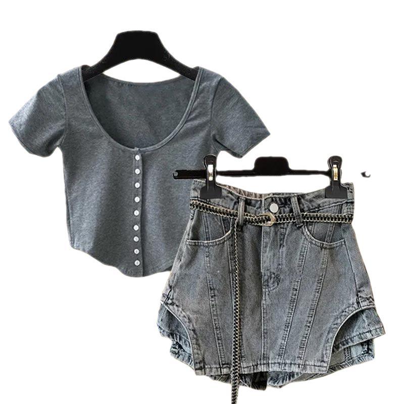 Set Áo Khoác Denim + Quần Short Plus Size Thời Trang Nữ