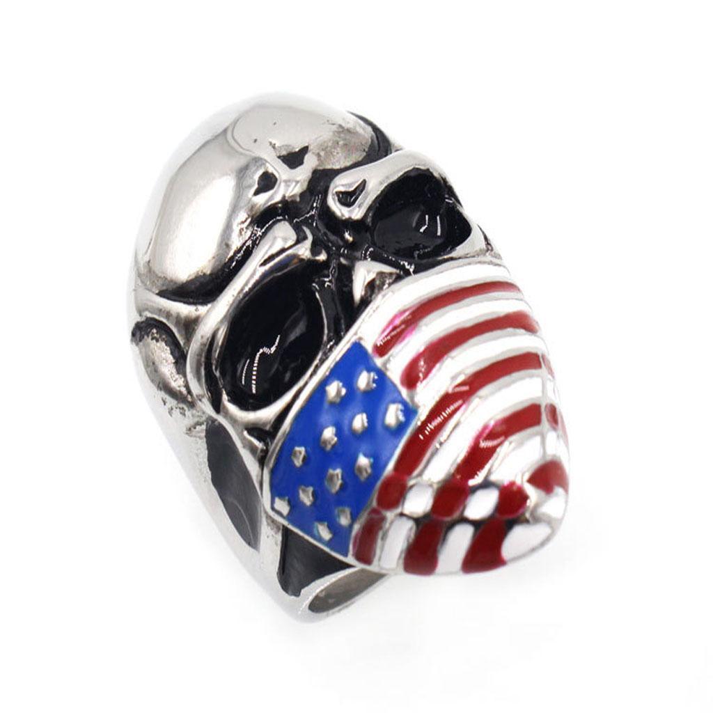 Punk Rock Personality Evil Skull Head Ring with Star American Flag Mask