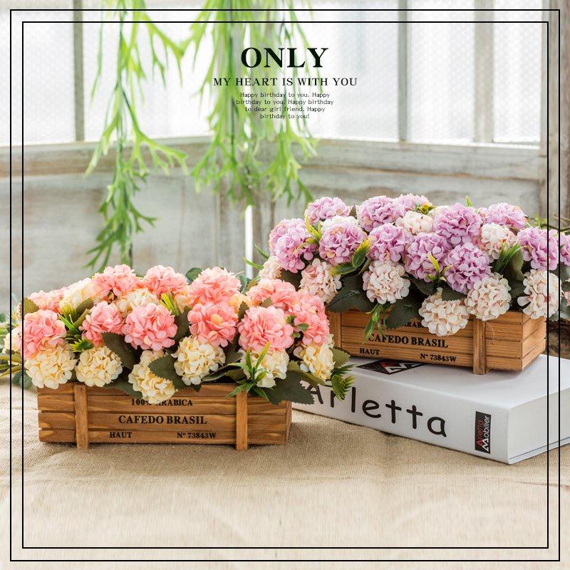 Giỏ hoa lụa tú cầu để bàn trang trí nhà cửa, decor kệ tủ, nhà hàng, văn phòng độc đáo Flowermini CF-10