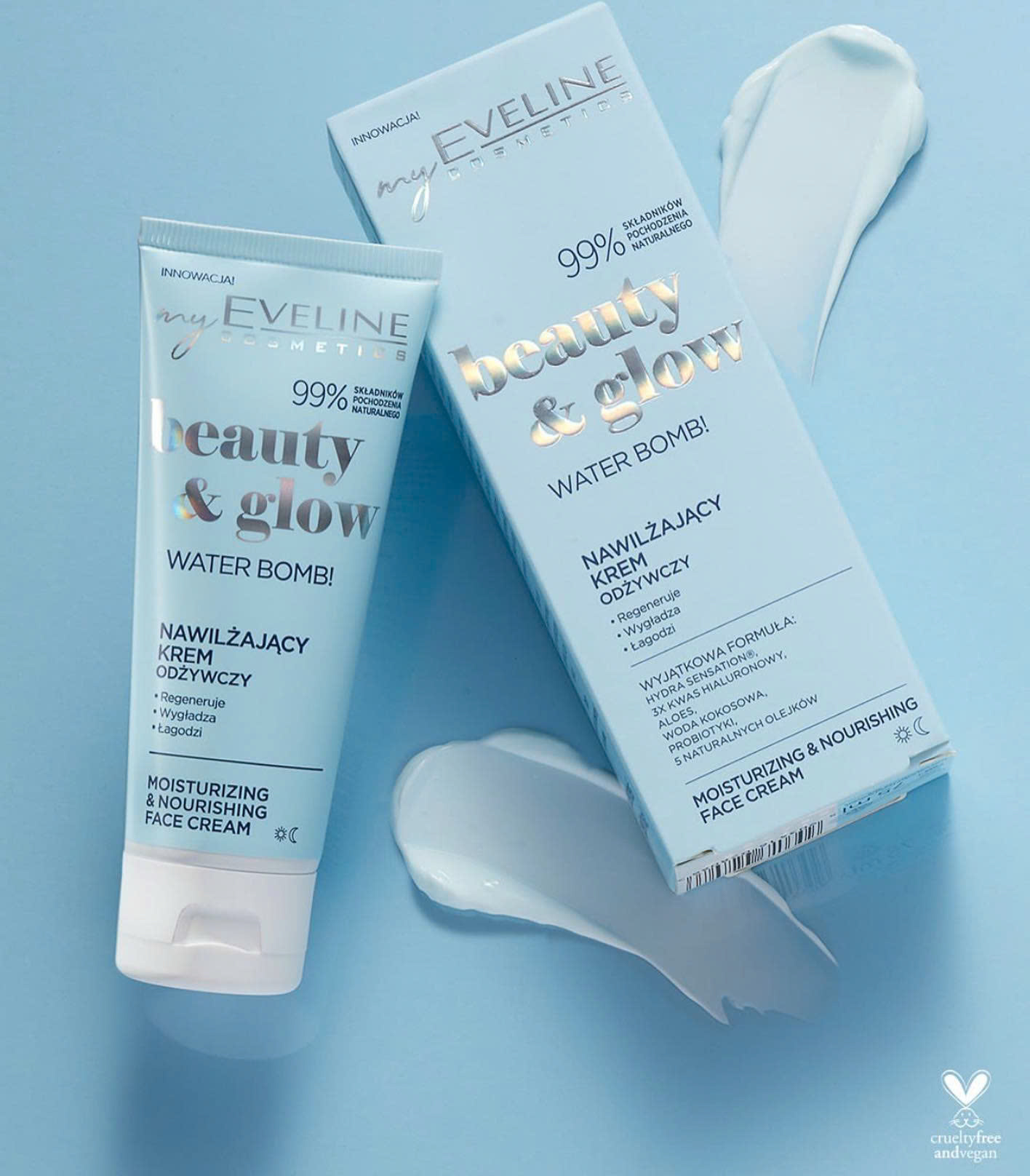 Kem dưỡng Eveline Water Bomb Beauty &amp; Glow dưỡng ẩm, cấp nước làm dịu da (xanh dương)