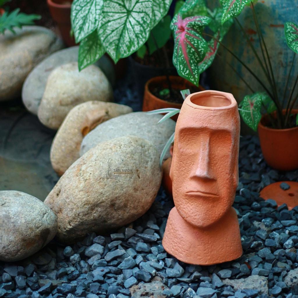 Chậu Gốm Đất Nung hình Tượng Thần Moia  M14xC35cm