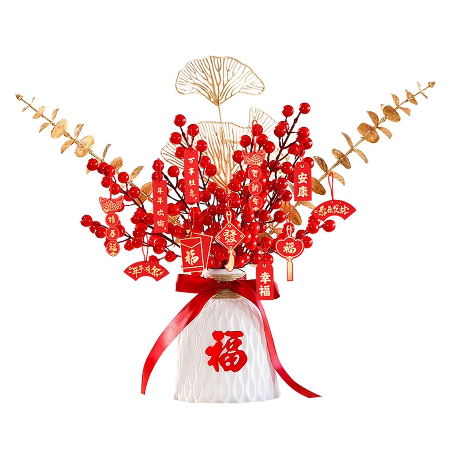 Red Chinese New Year Decoration Spring Festival Bonsai Table Centerpiece