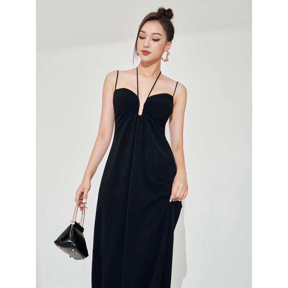Đầm váy thiết kế maxi 100% cotton hai dây đen hở lưng cúp ngực midi dài đi biển dự tiệc dạo phố rẻ đẹp bigsize