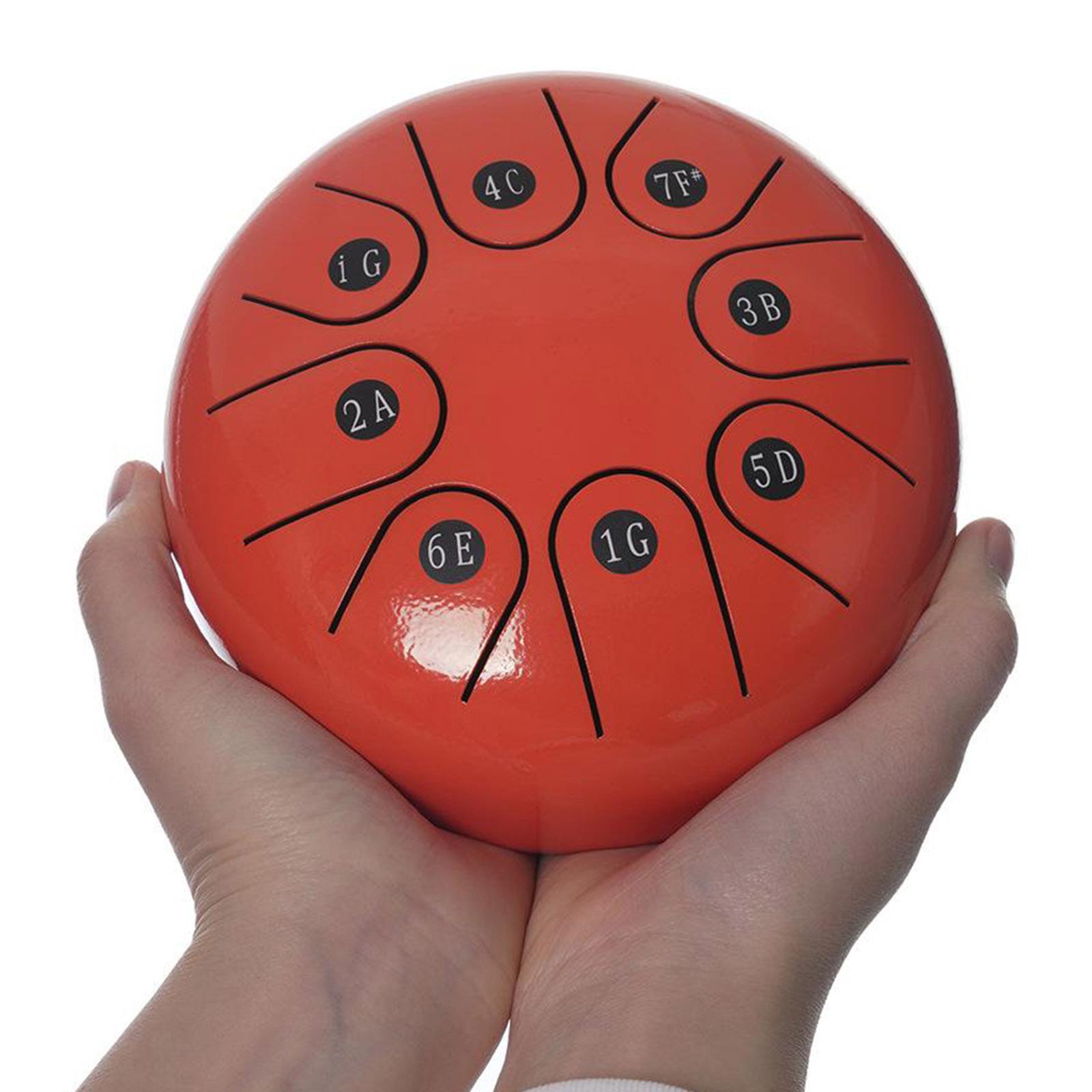 Steel Tongue Drum, 8 Notes 6 inch C-Key Handpan Hand Drums with Travel Bag, Mallets, for Meditation, Entertainment, Music and Gift, Orange