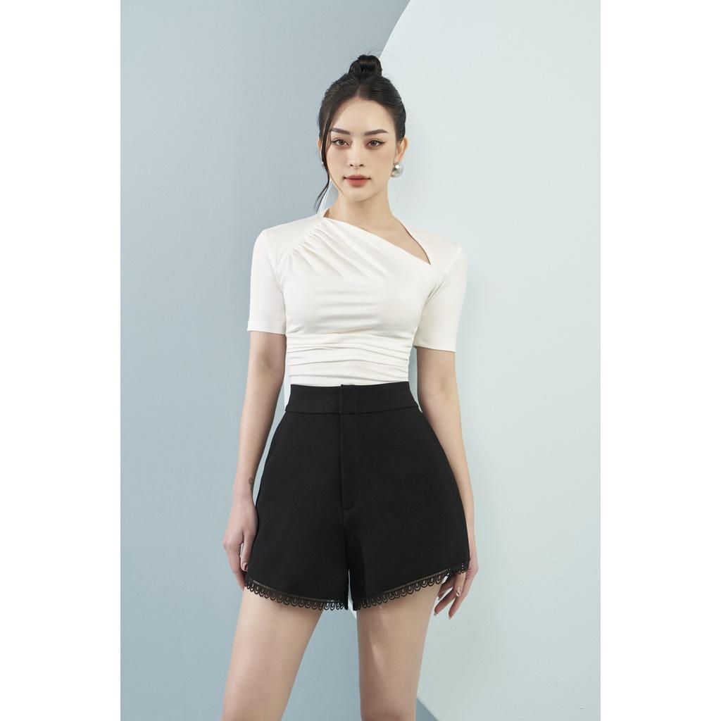 MOLLYNISTA - Áo Yany thun mịn cao cấp nhún cổ chéo