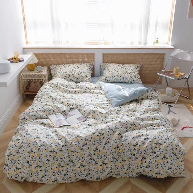 Set Cotton Living 100%cotton Hàng Nhập Khẩu Cao Cấp 4 Món Lá Dâu Nhí