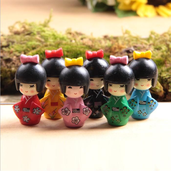 Combo 06 búp bê kimono Nhật bản cao 4cm cho các bạn làm trang trí tiểu cảnh, móc chìa khóa, DIY