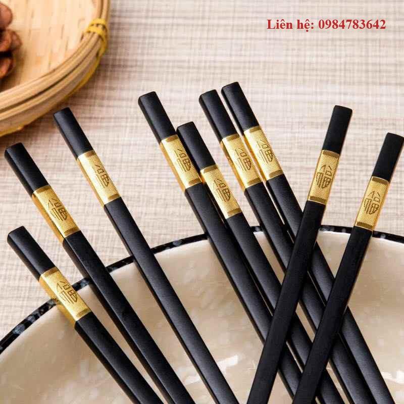 Hộp 10 Đôi Đũa Nhựa Hàn Quốc, Cán Hợp Kim Mạ Vàng - Kháng Khuẩn, Chống Mốc Cao