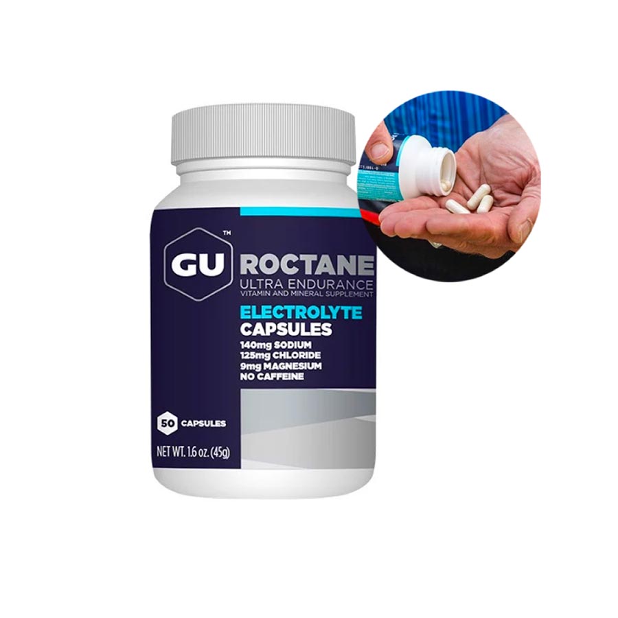 Viên uống điện giải GU Roctane Electrolyte Capsules Hũ/50 viên - Hổ trợ đạp xe và chạy bộ