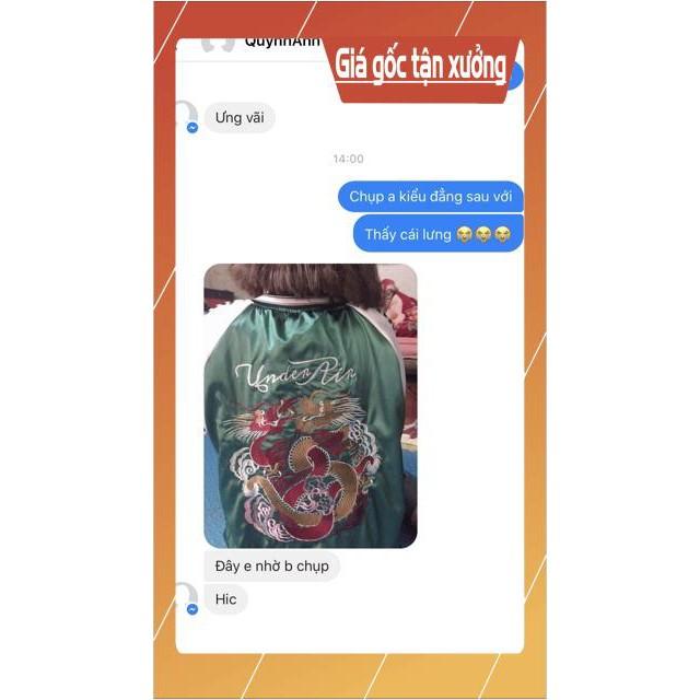 ảnh thật áo bomber thêu rồng xanh sẵn size M L