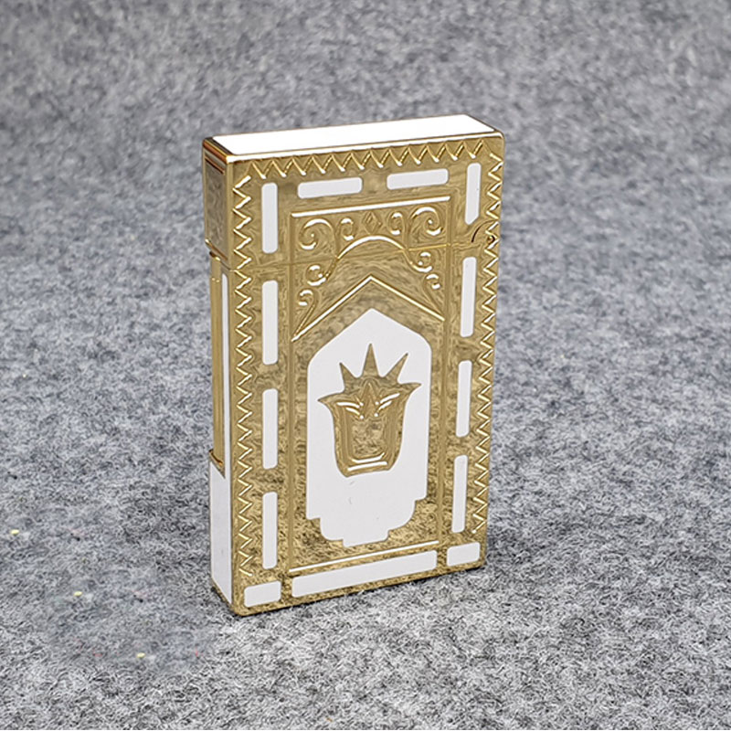 Vỏ Hột Quẹt Bật Lửa Gas Đá Upon D82V Thiết Kế Họa Tiết Sơn Mài Trắng Hoa Văn Hoàng Gia Cổ Điển Độc Đáo - Dùng Gas Đá Cao Cấp