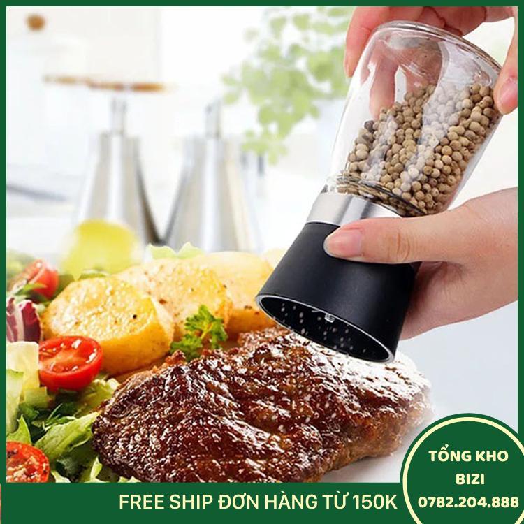 Cối Xay Tiêu Kiêm Đựng Tiêu Đa Năng Bằng Thủy Tinh Có Tay Cầm Vặn Tiện Lợi - Free Ship Toàn Quốc