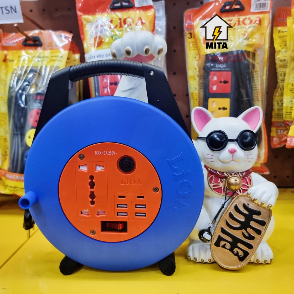 Ổ cắm điện LiOA kiểu xách tay có cổng sạc USB 20W dây dài 10m công suất 10A/15A