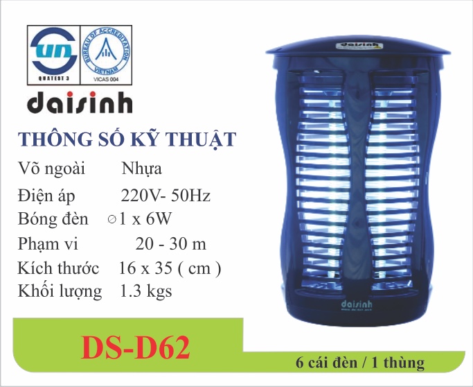 Đèn diệt côn trùng Đại Sinh D62 tặng kèm bóng thay thế