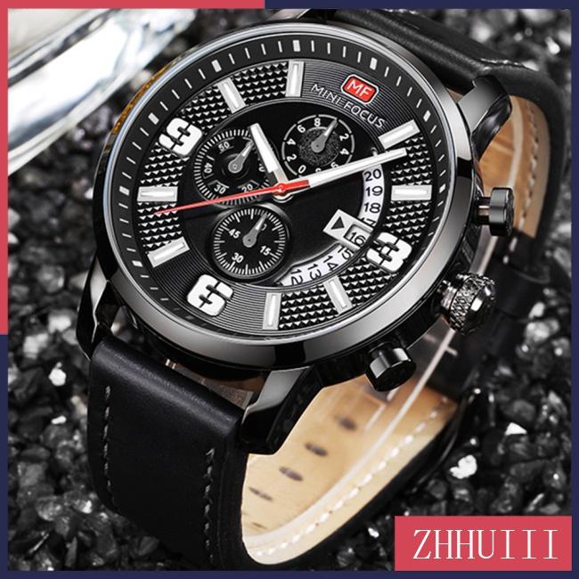 Đồng Hồ Quartz 3 Sub-dial Chống Thấm Nước Với Dây Đeo Da Phong Cách Nhật Bản