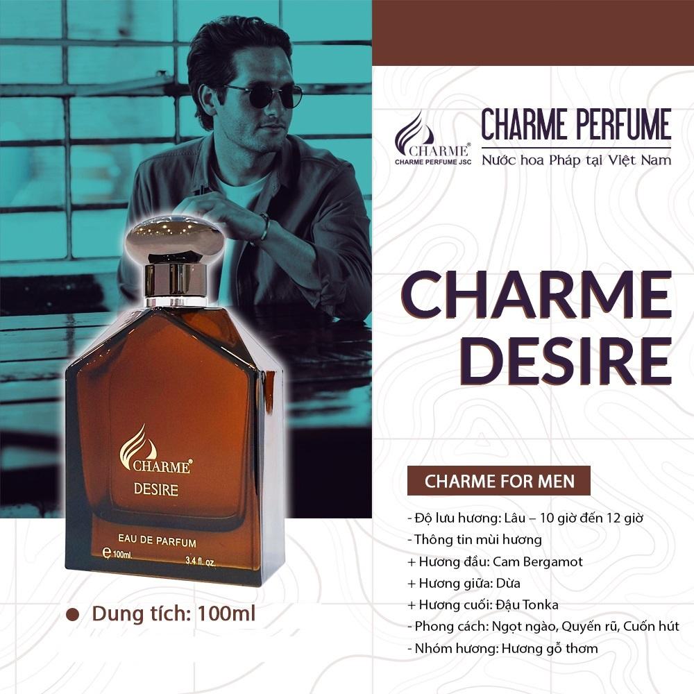 Nước hoa nam thơm lâu, Charme Desire, mùi hương tươi mát, mạnh mẽ, cho chàng năng động,100ml