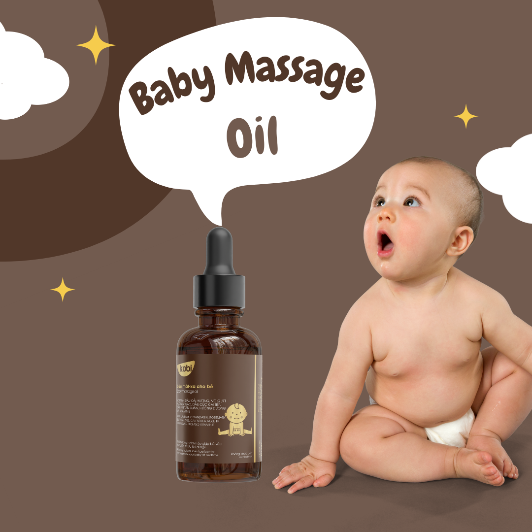 Dầu massage cho bé Kobi giúp dưỡng da, làm ẩm, mềm da, mang lại mùi thơm dễ chịu cho cơ thể - 100ml