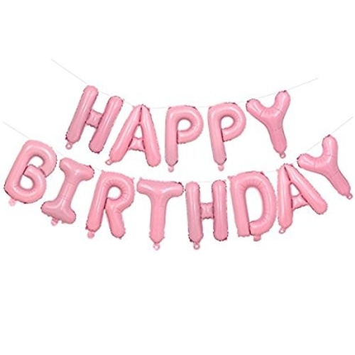 Bong bóng trang trí sinh nhật Happy Birthday hồng pastel
