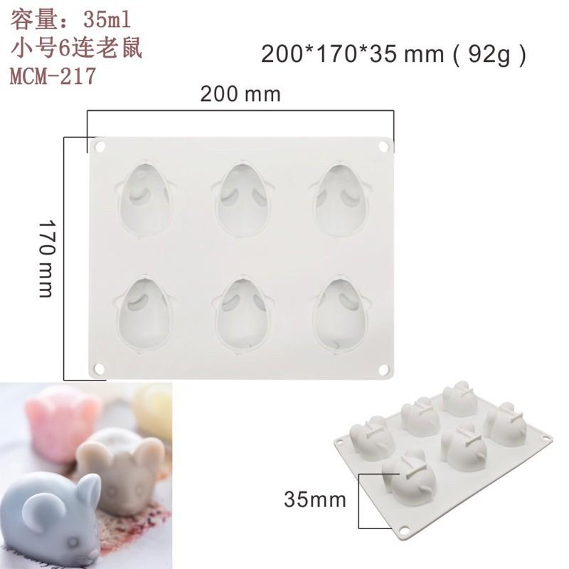 Khuôn Silicone Làm Bánh, Tạo Hình Con Chuột vỉ 6 con nhỏ và vỉ 6 con to