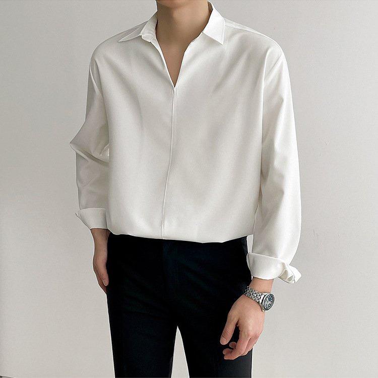 Áo sơ mi tay dài nam nữ cổ V form rộng Unisex Hàn Quốc chất vải Lụa rất đẹp mịn mát co giãn nhẹ - SKM001