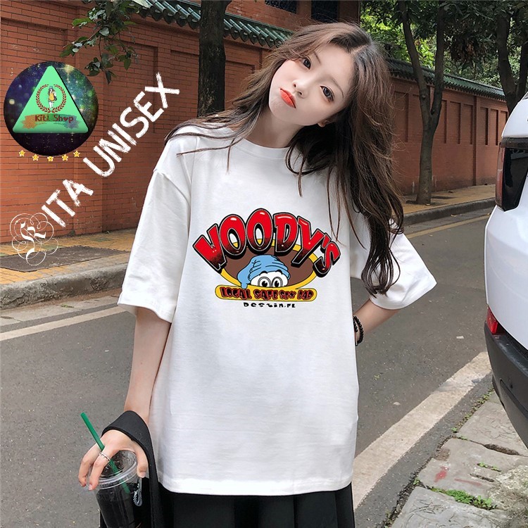 Áo Thun Nữ Tay Lỡ - Áo Phông Nam Nữ Form Rộng Freesize Vải Chất Cotton Mịn Mát Kita Unisex - Mẫu VOODYS