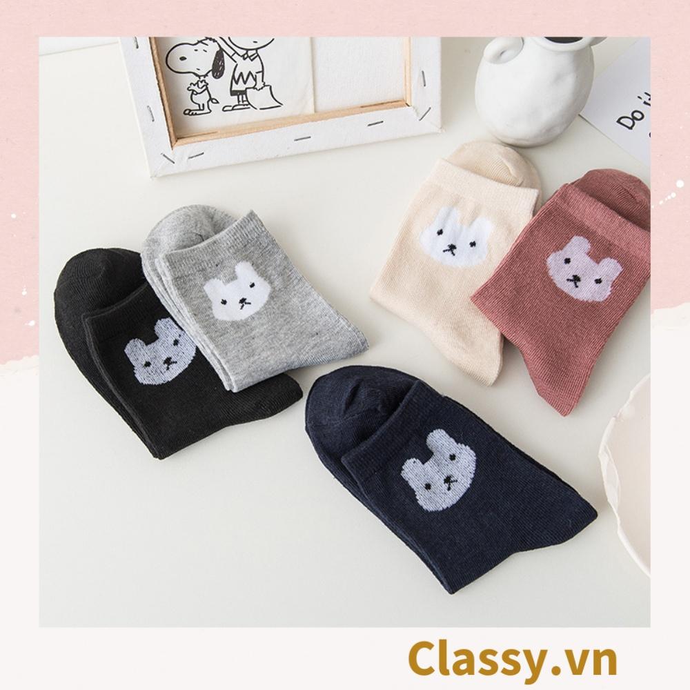 1 đôi Tất cổ cao, vớ cổ cao Classy nhiều màu chất cotton in hình gấu G1686