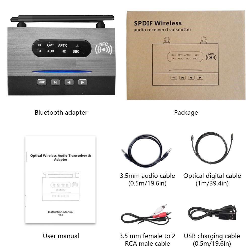 Bộ thu phát bluetooth 5.0 B22 bộ chuyển đổi âm thanh NFC quang học APTX-HD ll 3.5mm RCA AUX cho TV tai nghe. Bluetooth Receiver Transmitter For TV PC Aptx HD LL Low Latency Spdif Optical 3.5mm AUX Jack RCA BT 5.0 Audio Wireless Adapter