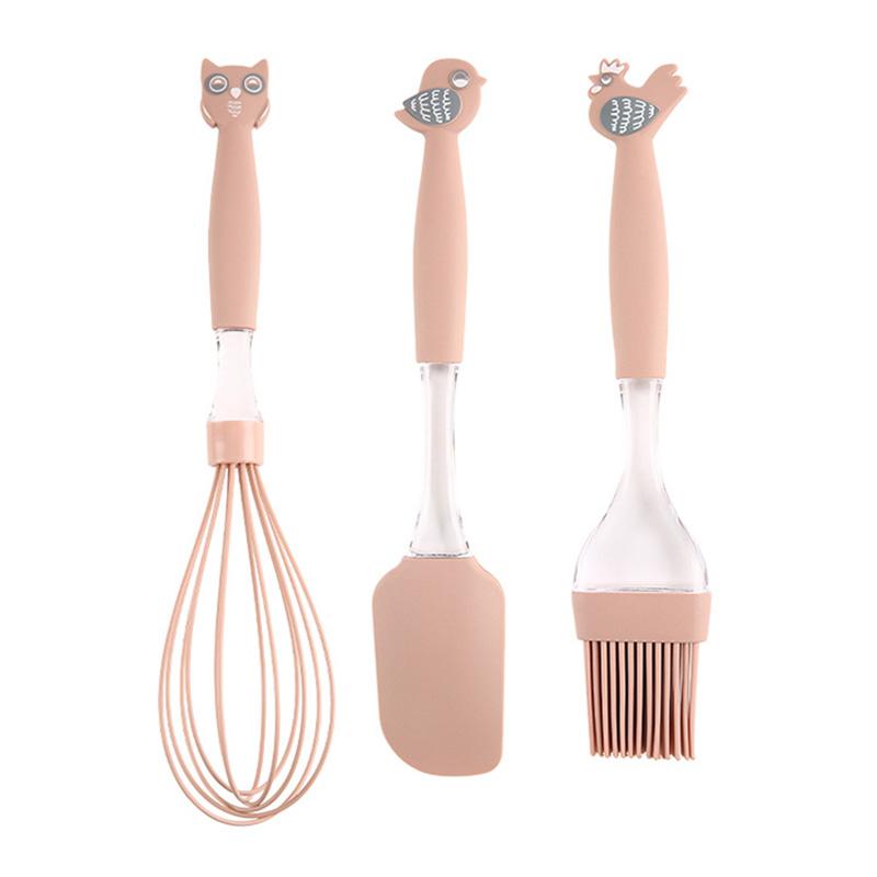 Máy Đánh Trứng Silicone Chịu Nhiệt Hoạt Hình Ba Chiều Hồng Eggbeater Kéo Xúc Dầu Đầu Nhà Bếp Nấu Ăn Tiện Ích