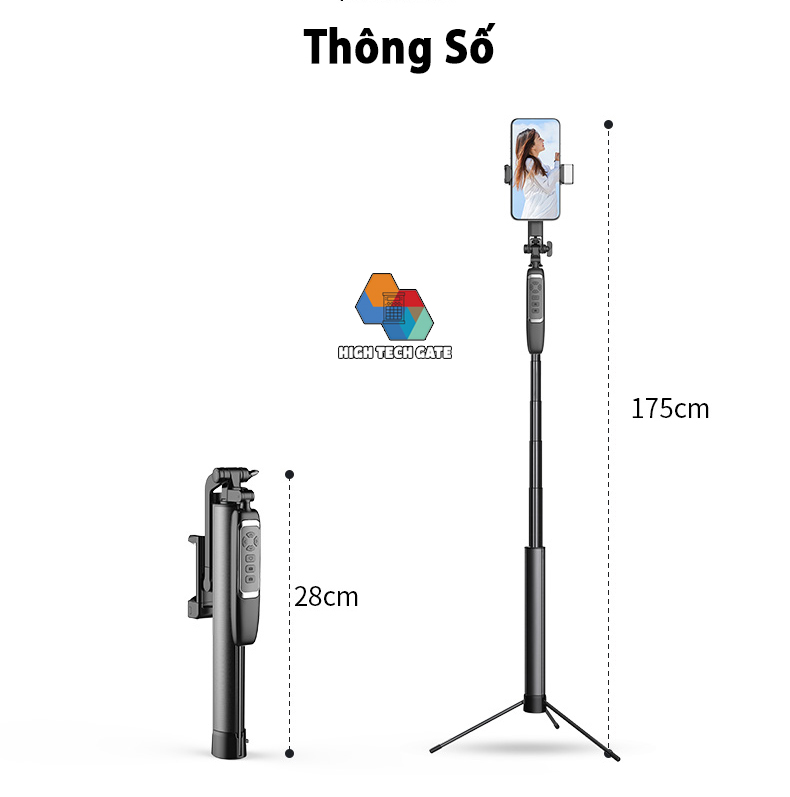 Gậy Chụp Hình HighTechGate MP18 Có Tay Cầm Quay Video 360º Ổn Định Cân Bằng, Phiên Bản Kim Loại Cứng Cáp Bền Bỉ, Điều Khiển Bluetooth Từ Xa Cho App Tiktok Thế Hệ Mới Có Thể Sạc Lại, Tích Hợp 2 Đèn Trợ Sáng Đa Màu Sắc, Hàng Chính Hãng