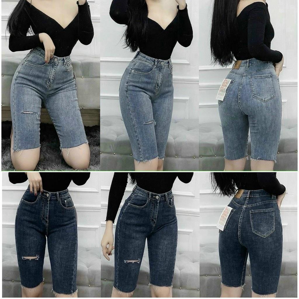 ∏Quần ngố jean co giãn rách gối form ôm dáng QJ107