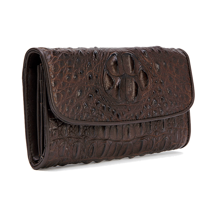 Bóp nữ da cá sấu Huy Hoàng 3 gấp nguyên con màu vàng bò, đen, nâu đỏ, nâu đất HT3204-05-06-19