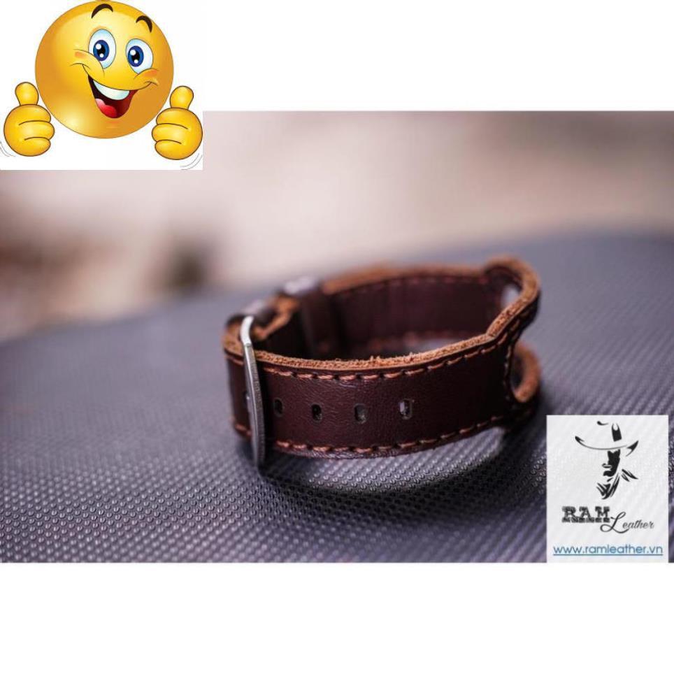 DÂY MIBAND 4 / MIBAND 3 / MIBAND 5 DA BÒ NÂU ĐẬM - DA BÒ THẬT-CHÍNH HÃNG RAM LEATHER