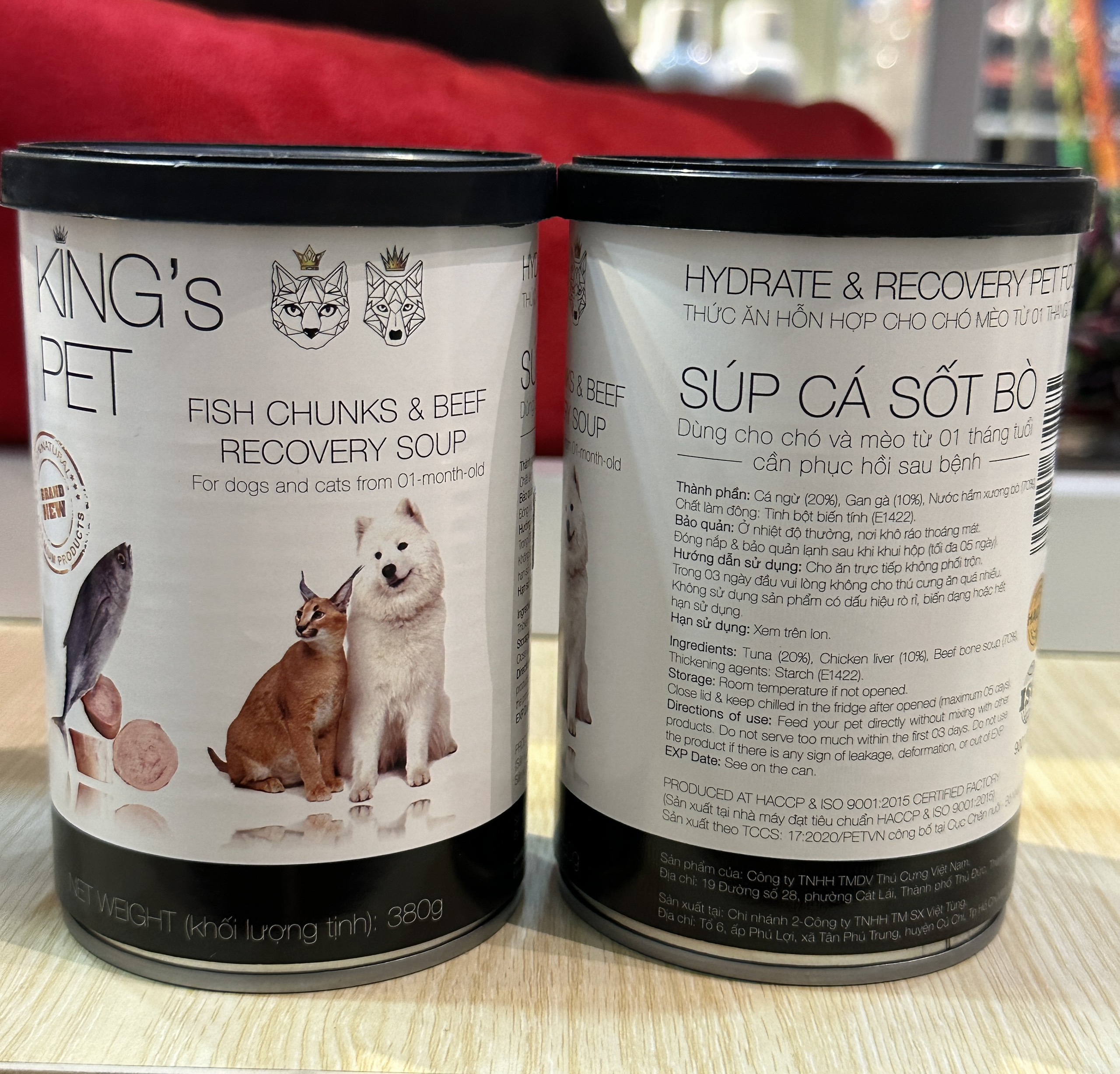 King's Pet-Pate Súp Cá Sốt Bò lon 380Gr cho CHÓ & MÈO từ 1 tháng tuổi