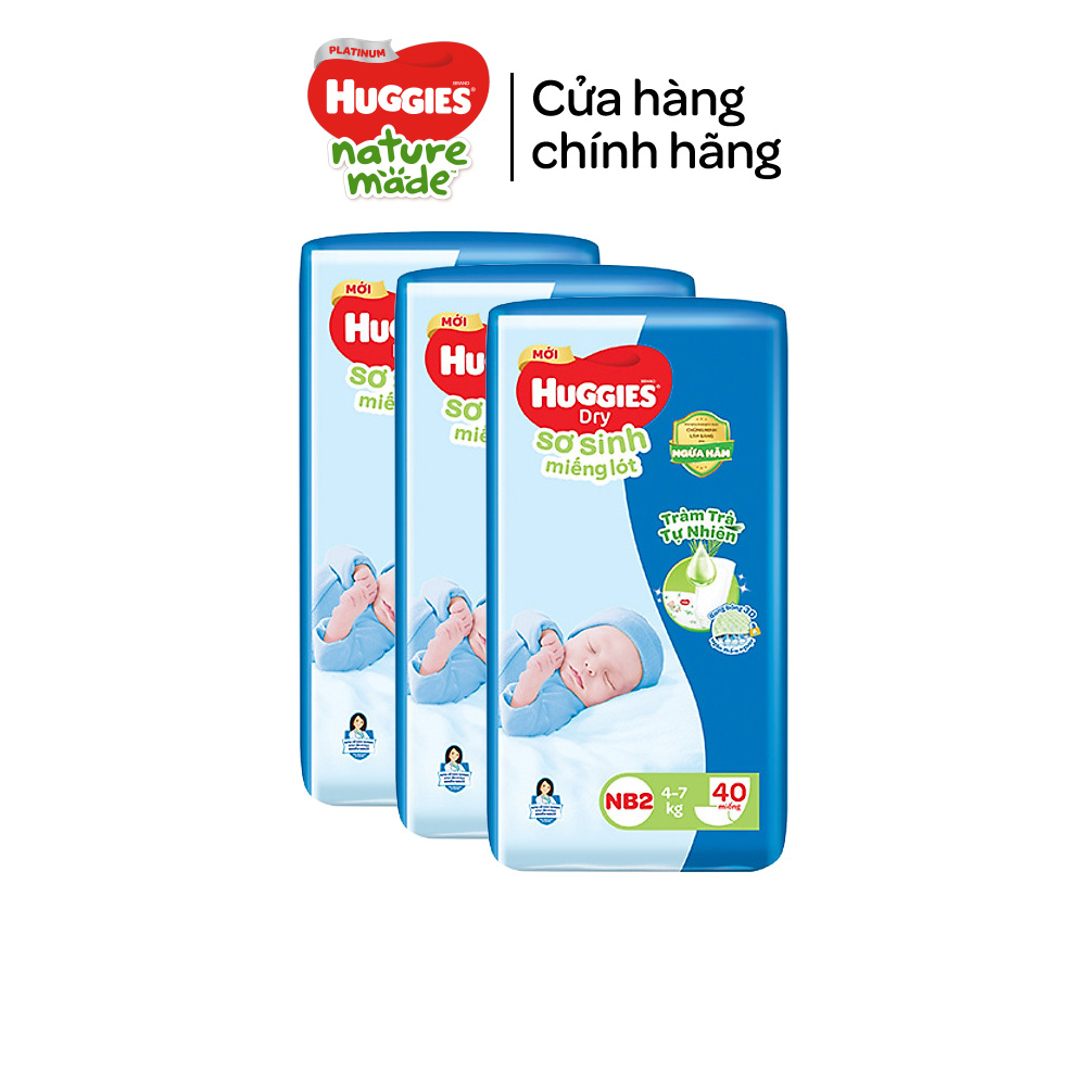 Combo 03 Miếng lót sơ sinh Huggies Tràm Trà Newborn 2 (4-7kg) N40/N60