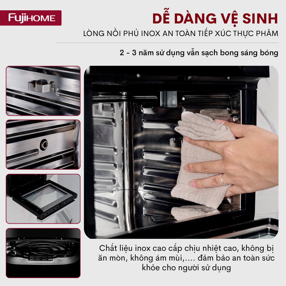 Nồi chiên không dầu 12L điện tử Nhật Bản FUJIHOME tự ngắt (kèm đủ 7 món phụ kiện), Lò chiên không khí không hơi nước 12 lít air fryer - Hàng Nhập Khẩu