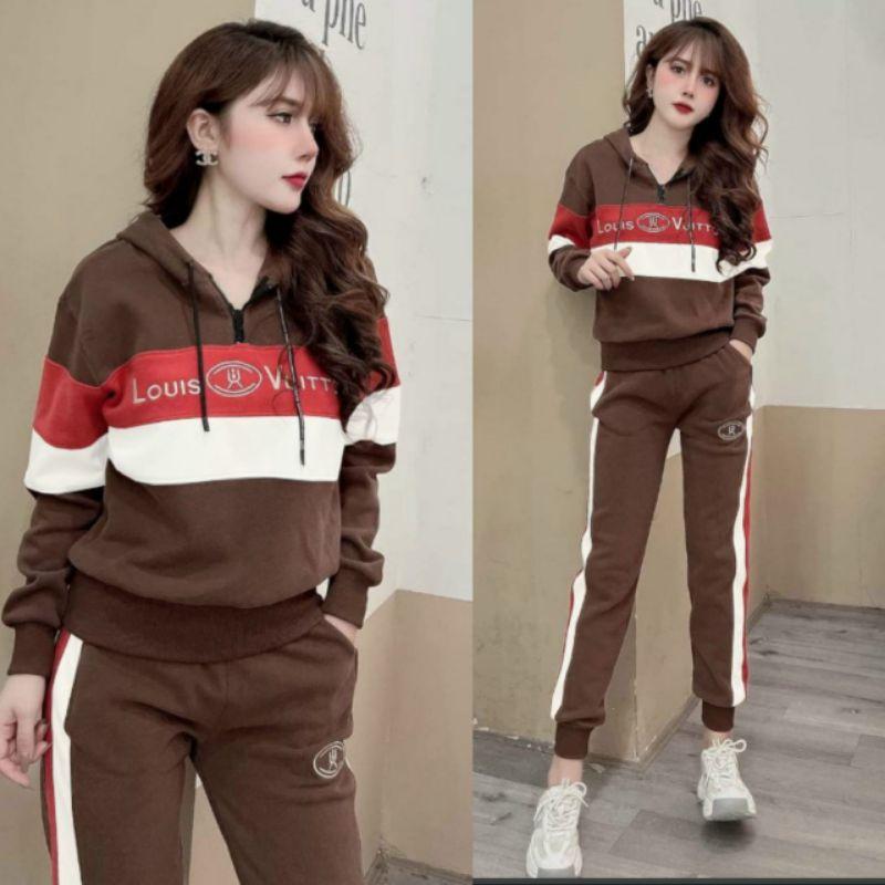 Bộ đồ thu đông cao cấp nữ thun cotton thể thao mặc nhà phối màu trẻ trung năng động có bigsize mẫu mới giá rẻ đẹp