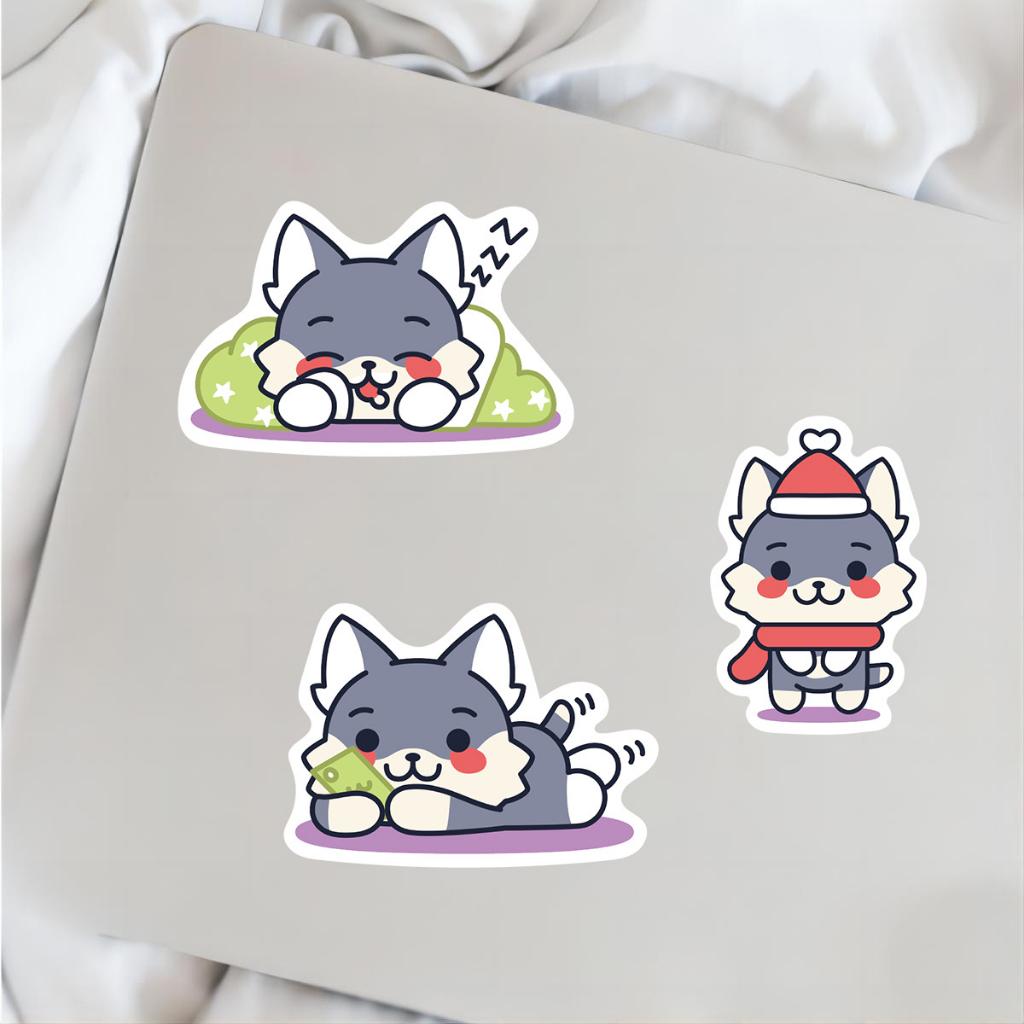 Sticker SÓI XÁM 2 hoạt hình cute trang trí mũ bảo hiểm,guitar,ukulele,điện thoại,sổ tay,laptop-mẫu S92