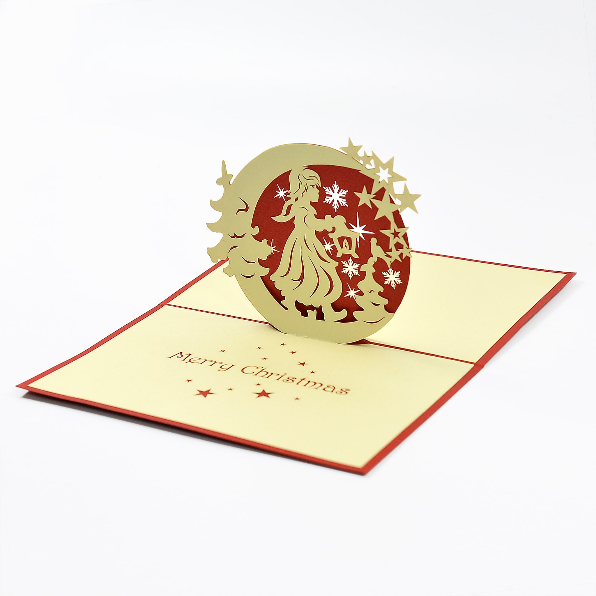 Thiệp nổi 3D chúc mừng Giáng Sinh Thiên thần dưới ánh trăng - Christmas &amp; New Year 3D pop-up card CN005