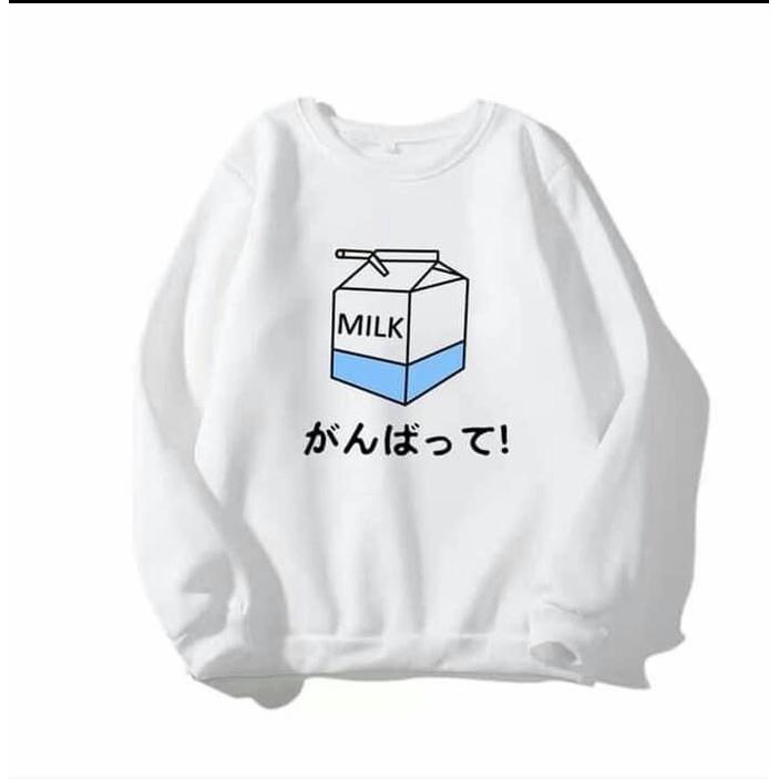 Áo sweater nỉ in hình hộp sữa chữ Nhật unisex cryaotic10