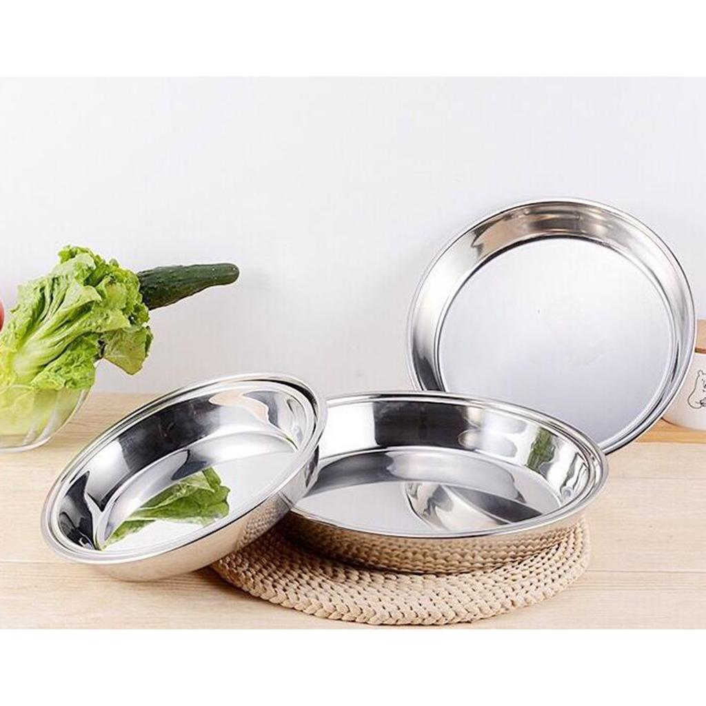Hotel Stainless Steel Dinner Plate Dish for Salad BBQ Insulated New 24cm