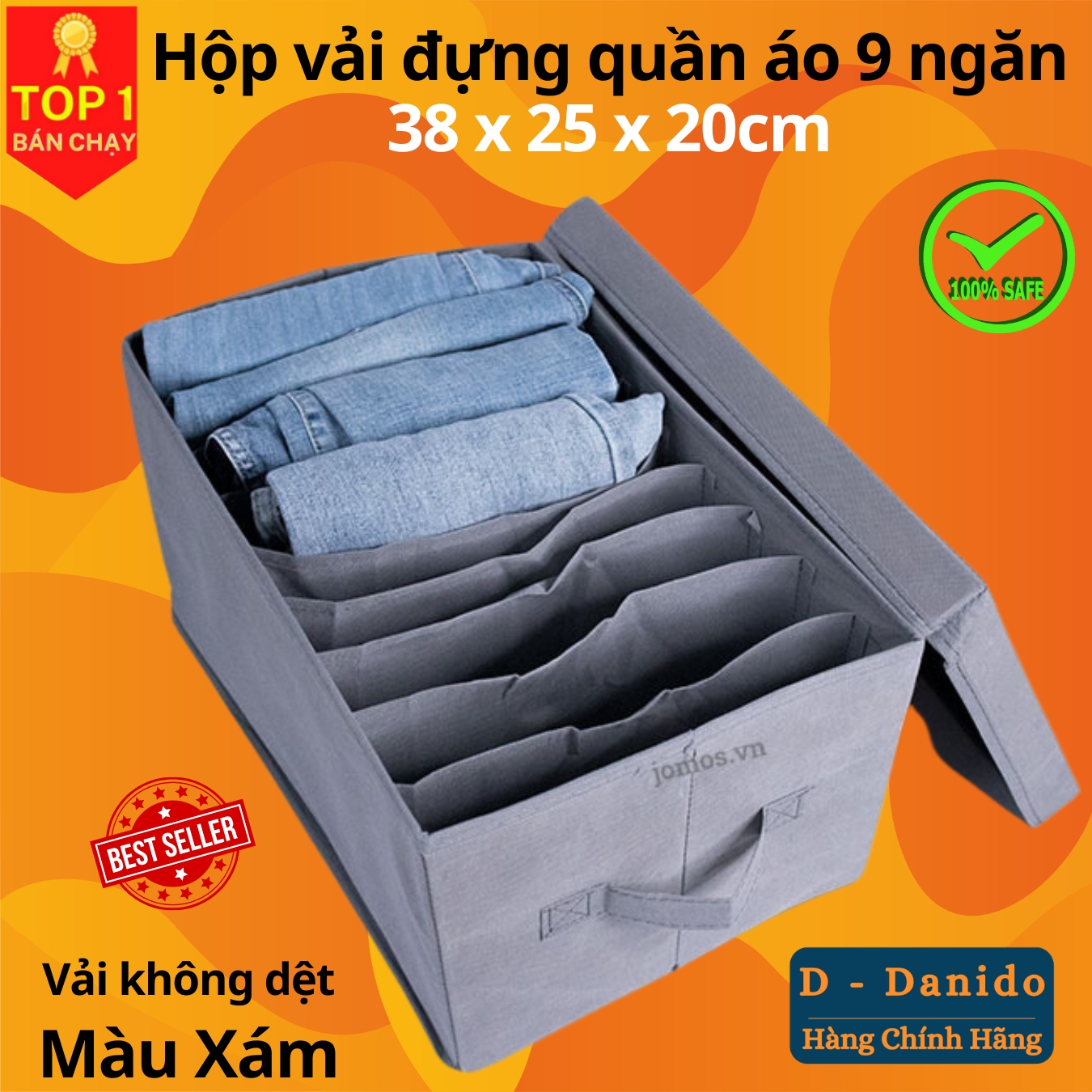 Hộp vải đựng đồ chia ngăn NB4 - Hộp đựng quần áo chia ngăn gấp gọn chính hãng D Danido