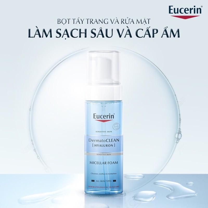 Eucerin Bọt Tẩy Trang Làm Sạch &amp; Dưỡng Ẩm Dermato Clean Hyaluron Micellar Foam 3 in 1 150ml