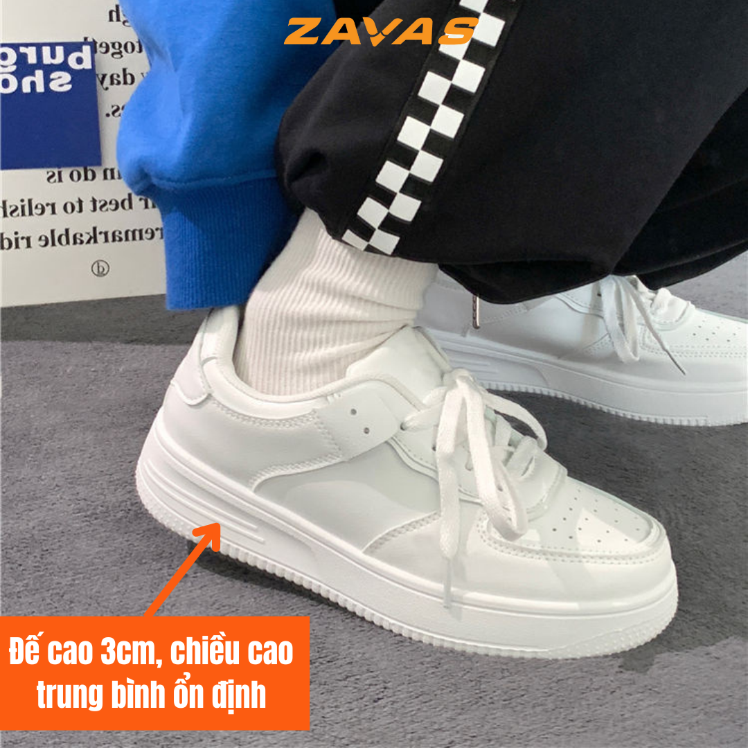 Giày thể thao sneaker nữ ZAVAS đế cao 3cm màu trắng bằng da mang êm chân thời trang cá tính - S424